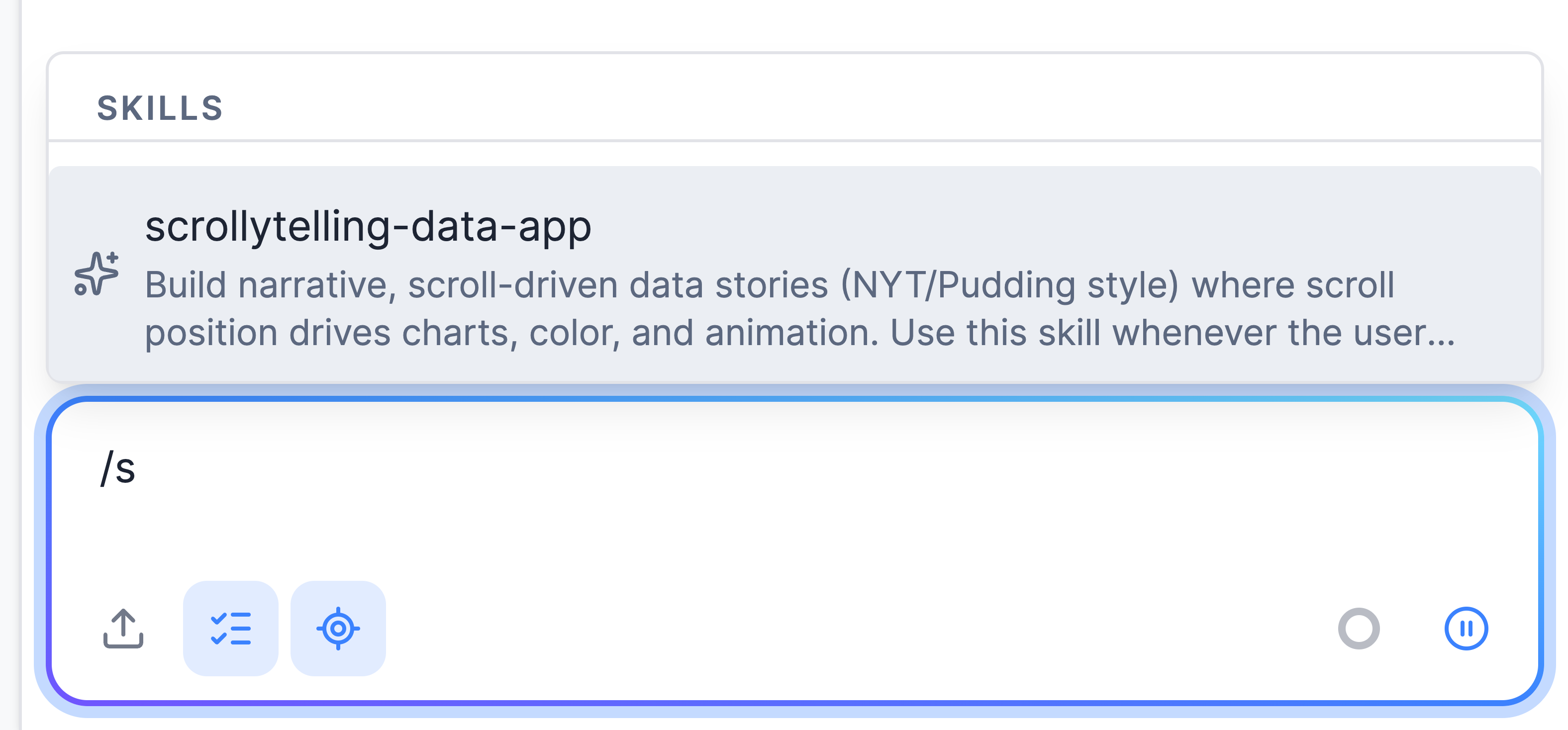 Calling a skill from the slash-command menu